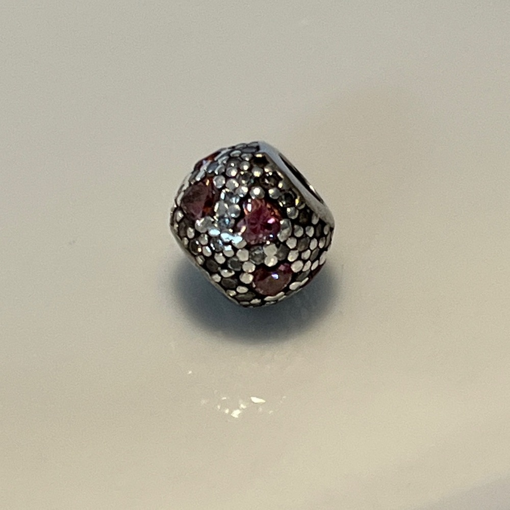 Pandora Silver Charm with pink heart Accents